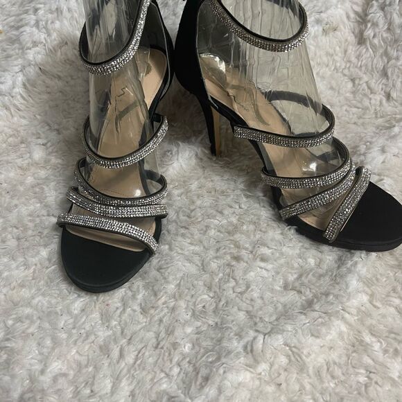 Nina Rhinestones and black Satin straps sandals with back zipper Size 10M - Picture 5 of 11